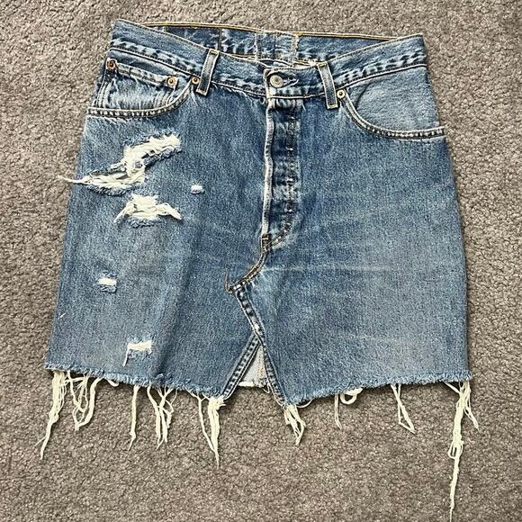 Levi's Distressed Cutoff Denim Skirt Reworked High Rise Blue - 4/6 - Picture 2 of 11